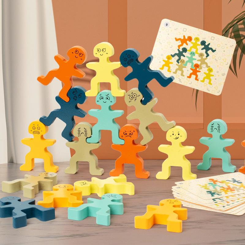 Wooden Cute Little Man Balance Stack Jenga Fun Early Education Hands-on Balance Ability Training Puzzle Enlightenment Toy