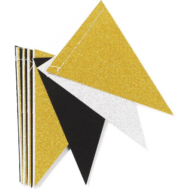 Silver Black Gold Party Decorations - 2Pcs Paper Pennant Banner Flags Men Birthday New Years Eve Retirement Graduation Anniversary Classroom Office
