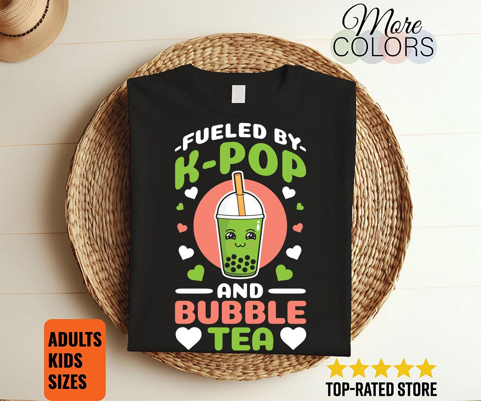 Fueled By K-Pop Bubble Tea Kpop Heart South Korea Music T-Shirt, Kpop Boba Lover Gifts, Kdrama K-drama, Girls Boys Daughter Granddaughter, 150