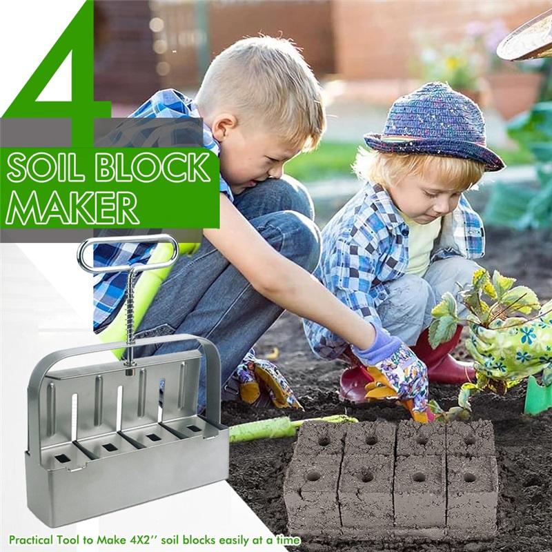 New Handheld Seedling 4 Soil Block Maker 2 Inch Soil Blocking Tool for Garden Prep Seedlings Cuttings Greenhouse Garden Supplies