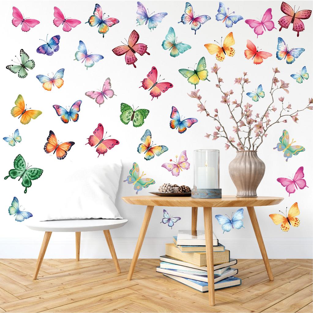 Butterfly Wall Sticker Watercolor Home Decoration Bedroom Classroom Children's Room Small Fresh Self-adhesive PVC Waterproof Wall Sticker