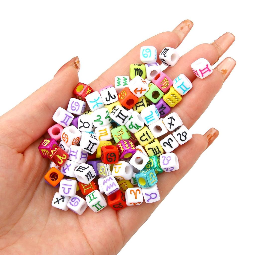 50pcs 7x7mm Acrylic Cubes Constellation Beads For DIY Jewelry Making Necklace Bracelet