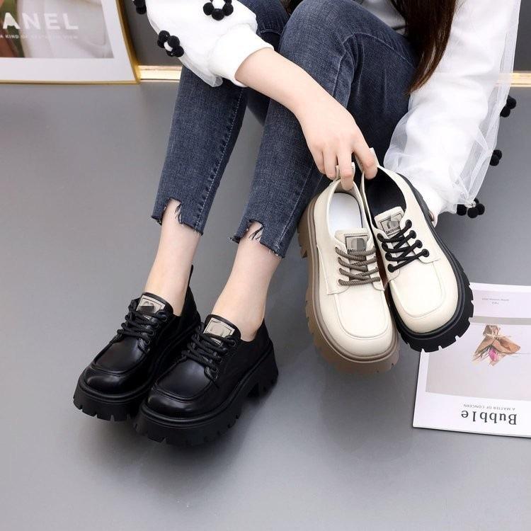 Thick sole heightening new British style small leather shoes spring ultra-light single shoes