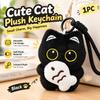 Black Cat with Fish Plush Keychain, Lanyard Style, 1 Piece
