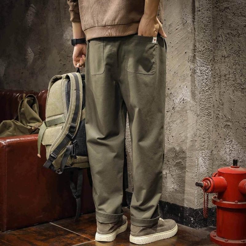 Amerikansk Stil Trend Nye Vår Hverdagsbukser Herre Ensfarget Lommer Merke Mote Minimalistisk Safari Stil Løse Vide Bukser med Høyt Liv