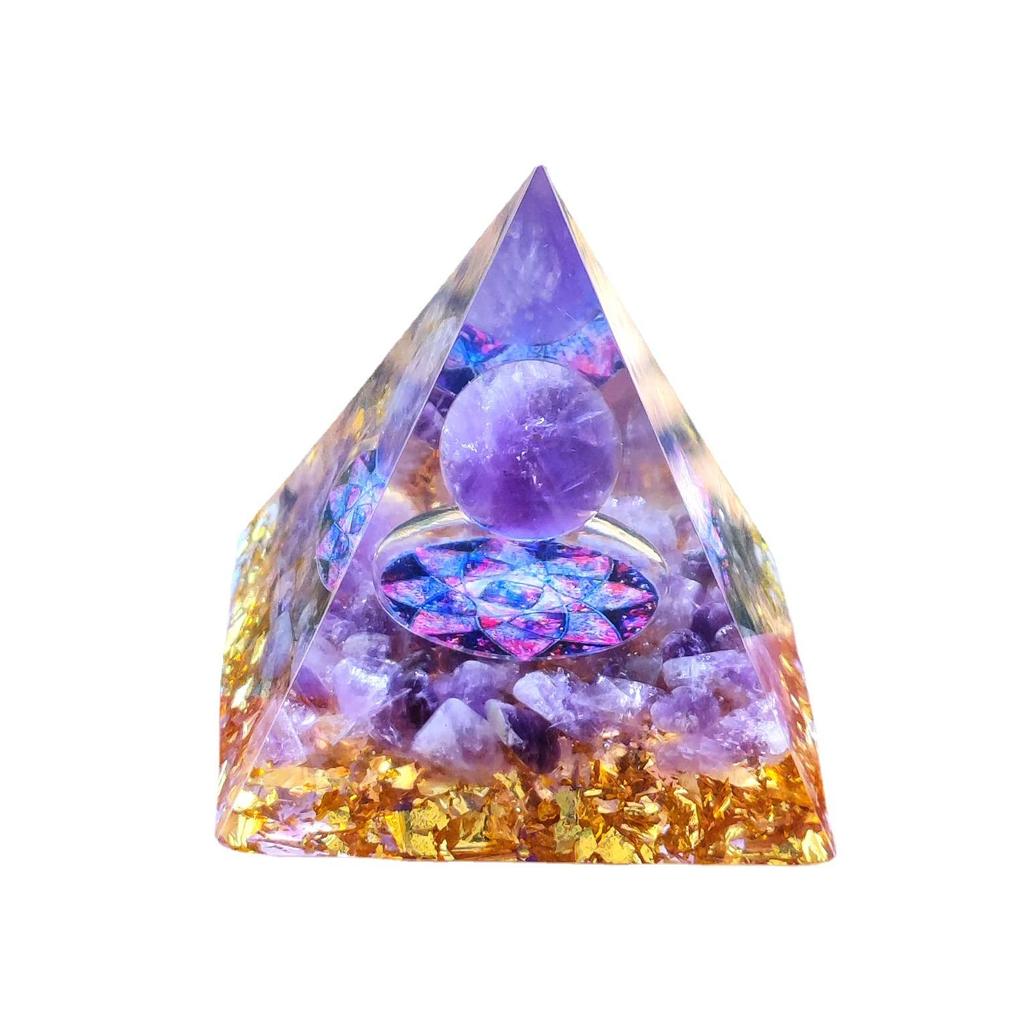 (hej!e) Orgonite Pyramid Natural Stone Chips, Approx. 6cm Wide, Ornament, Power Stone, Purification, Power Spot, Spiritual, Health, Feng Shui, Good Fo