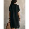 Women Button Down Shirt Dress Short Sleeve Casual Solid Color Loose Fit Midi Dress