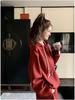 Women's Red Casual Sports Sweater & Wide-Leg Pants Set, 2024 Korean Style, Age-Reducing, Perfect for Spring/Autumn.