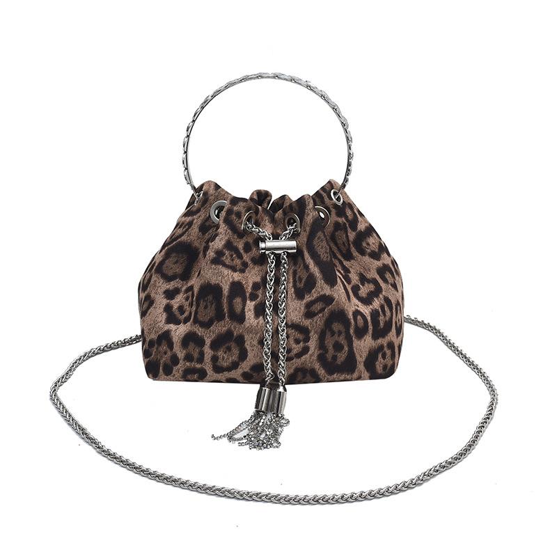 Leopard print fashion small bag spring new portable bucket bag retro chain oblique span bag