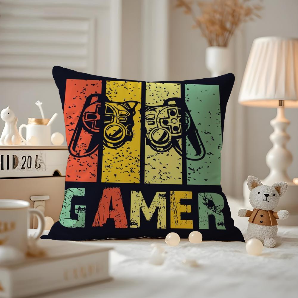 Colorful Graffiti Game Gamepad Cushion Cover Antidustmite Pillowcase Invisible zipper silky short plush Sofa cushion cover