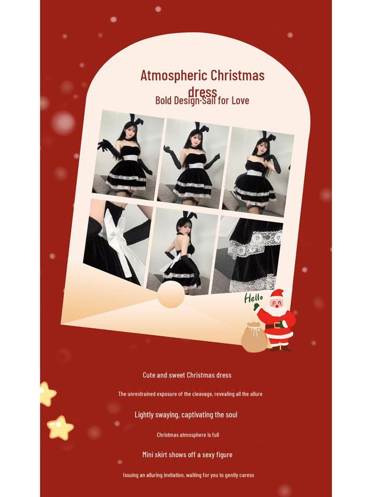 2025 Temptation Lingerie Bunny Girl Christmas Cosplay Set for Women