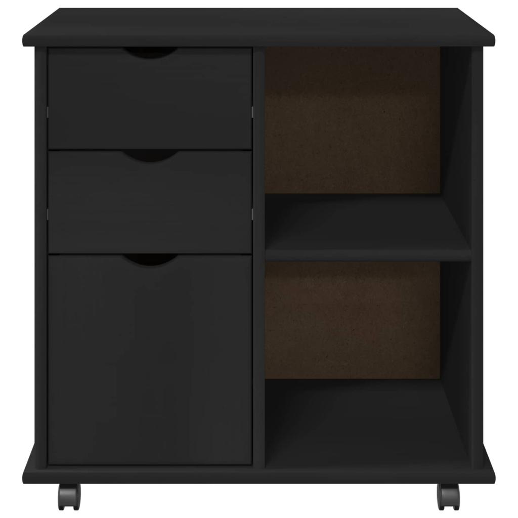 Mobile Cabinet in Black 63.5 x 39 x 65.5 cm Solid Pine Wood