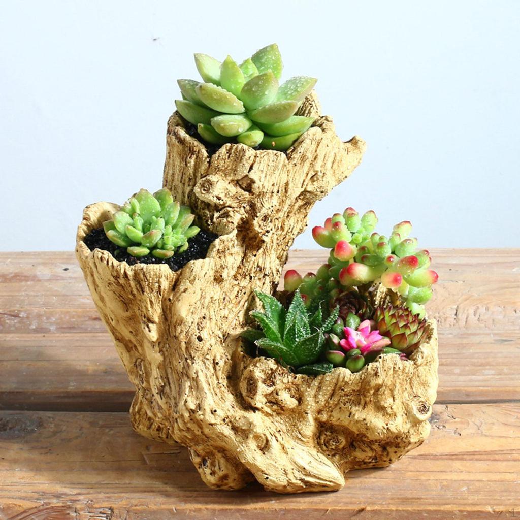 Květináč Kontejner Umělá Dřevěná Figurka Simulovaný Pařez Pryskyřičný Květináč Rostlina