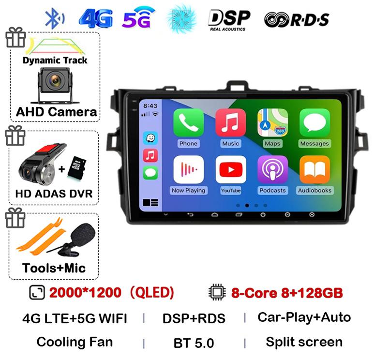 Android 14 Carplay Auto Car Radio For Toyota Corolla E140/150 2007 2008 2009 2010 2011 2012 2013 Multimedia Player Stereo GPS 4G