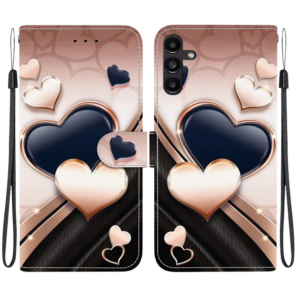 Handmade PU Leather Flip Case for Samsung Galaxy A13 5G (SM-A136U/A136W/A136B)- Anti-Slip Shockproof Cover with Wrist Strap & Heart/Rose Cat Designs