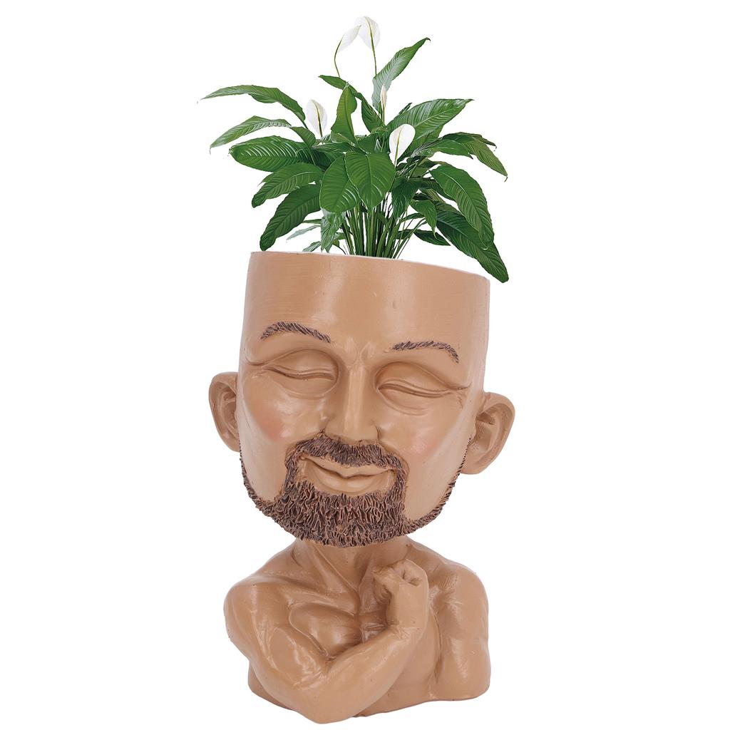 Face Planter Pot with Drainage Hole Man Face Flower Pot Head Planter Muscular Man Flower Pot for Living Room Hallway