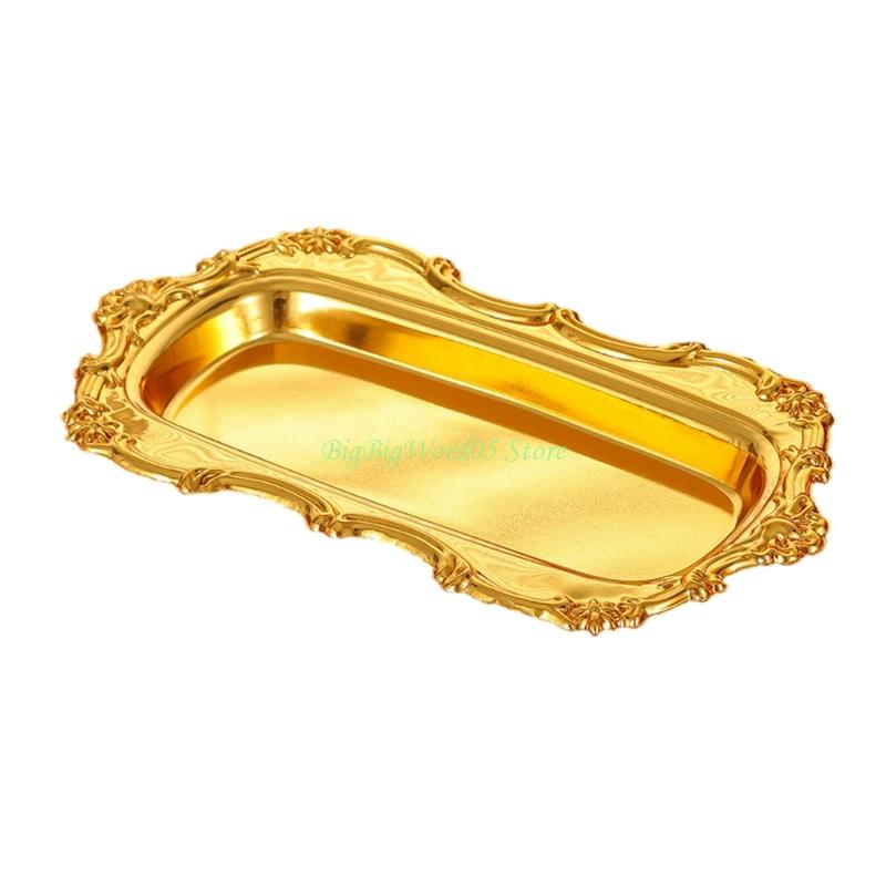 24TE Iron Snacks Stand Nonslip Cake Display Tray Elegant Serving Platter for Dessert золотой