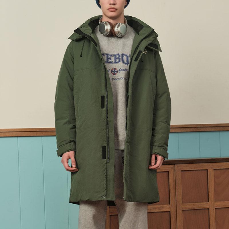 Reebok Back Letter Logo Color Blocked Panel Casual Long Down Jacket Unisex Outerwear Army-Green 23FRC267UGL6