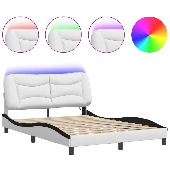 VidaXL Cadre de Lit avec Lumières LED, Lit Rembourré, Lit Double, Lit Adulte de Chambre à Coucher Intérieur, Moderne, Blanc 3213940