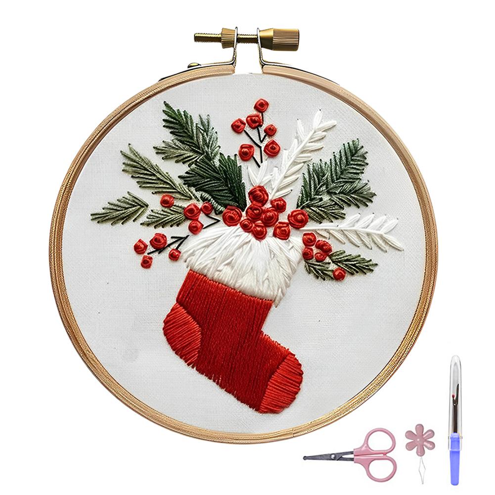 Christmas Embroidery Kits with Embroidery Hoop Thread Needle Material Package Only Embroidery DIY Starter Kit for Beginners