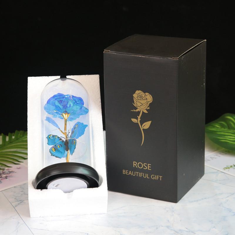 Eternal Rose Glass Cover Ornament Christmas Valentine's Day Gift LED Butterfly Atmosphere Light Window Decoration