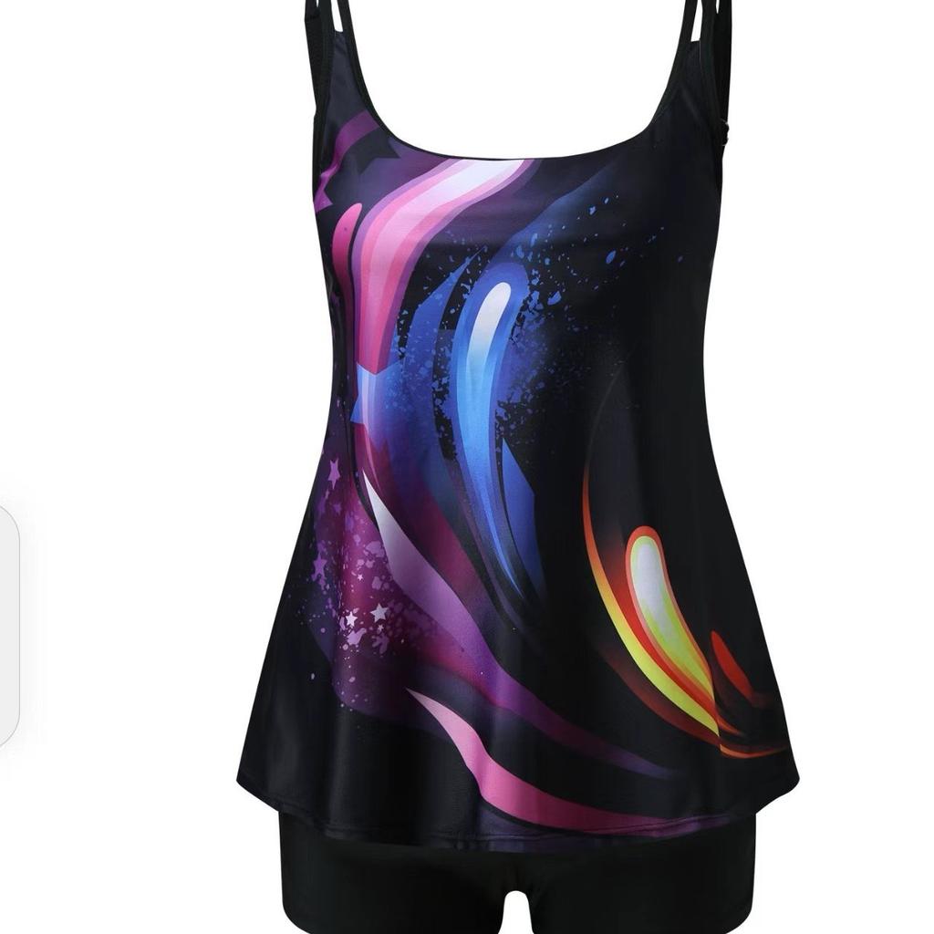 New Large-size Printed Large-size Split Flat-angle Tankini Suit Swimsuit for Women