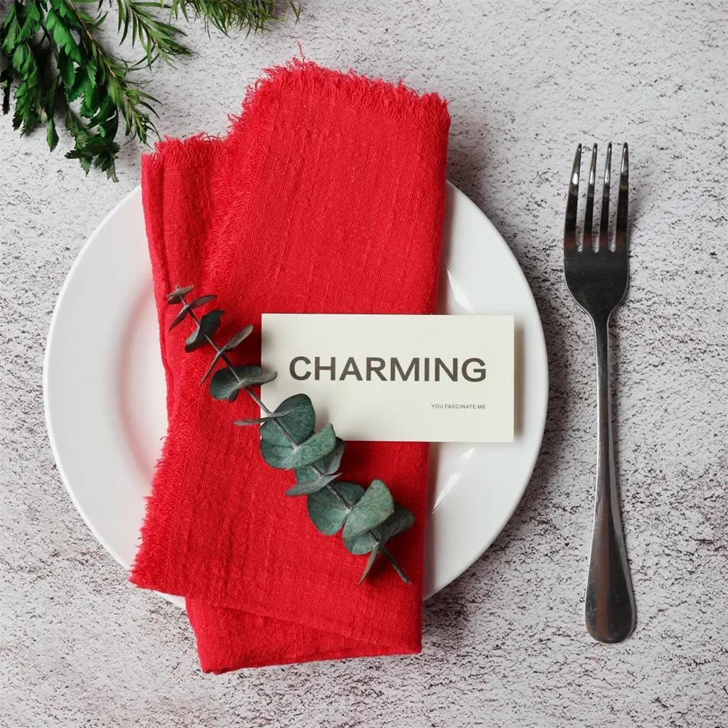 1 Stück Stoffservietten, waschbar, Tischservietten, quadratisch, rustikale Fransenservietten für Hotel, Weihnachtsessen, Tischdekoration