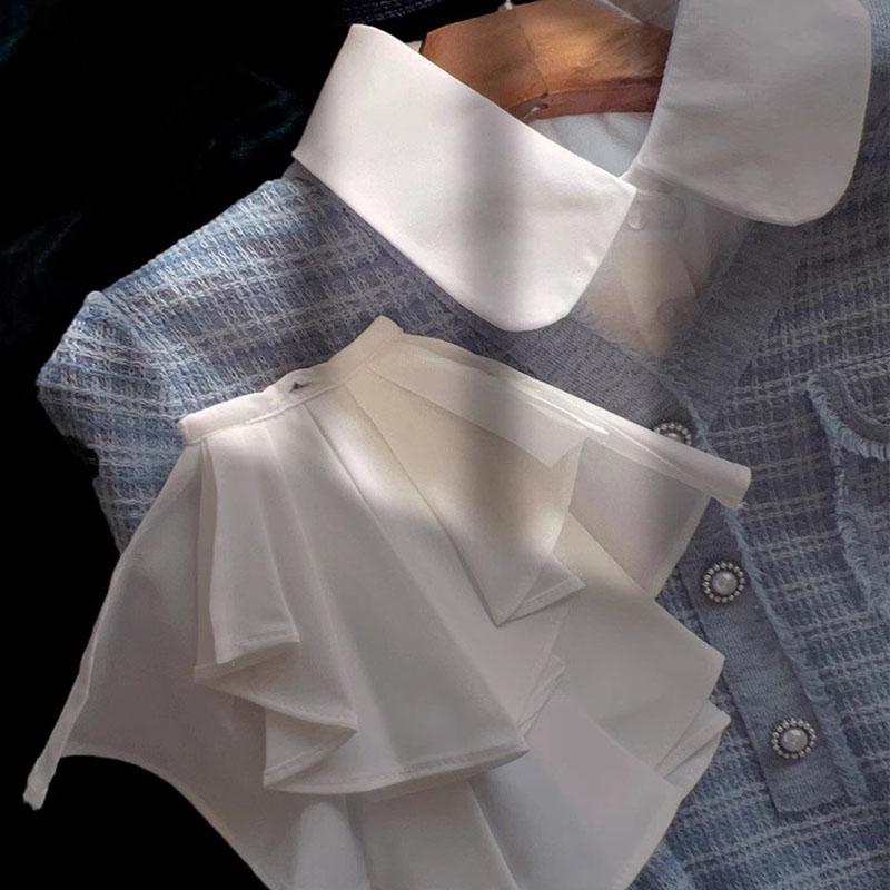 New Ruffle Detachable Collars For Women Tie Vintage White Black Fake Collar Lady Lace False Collar Shirt Lapel Blouse Top Women