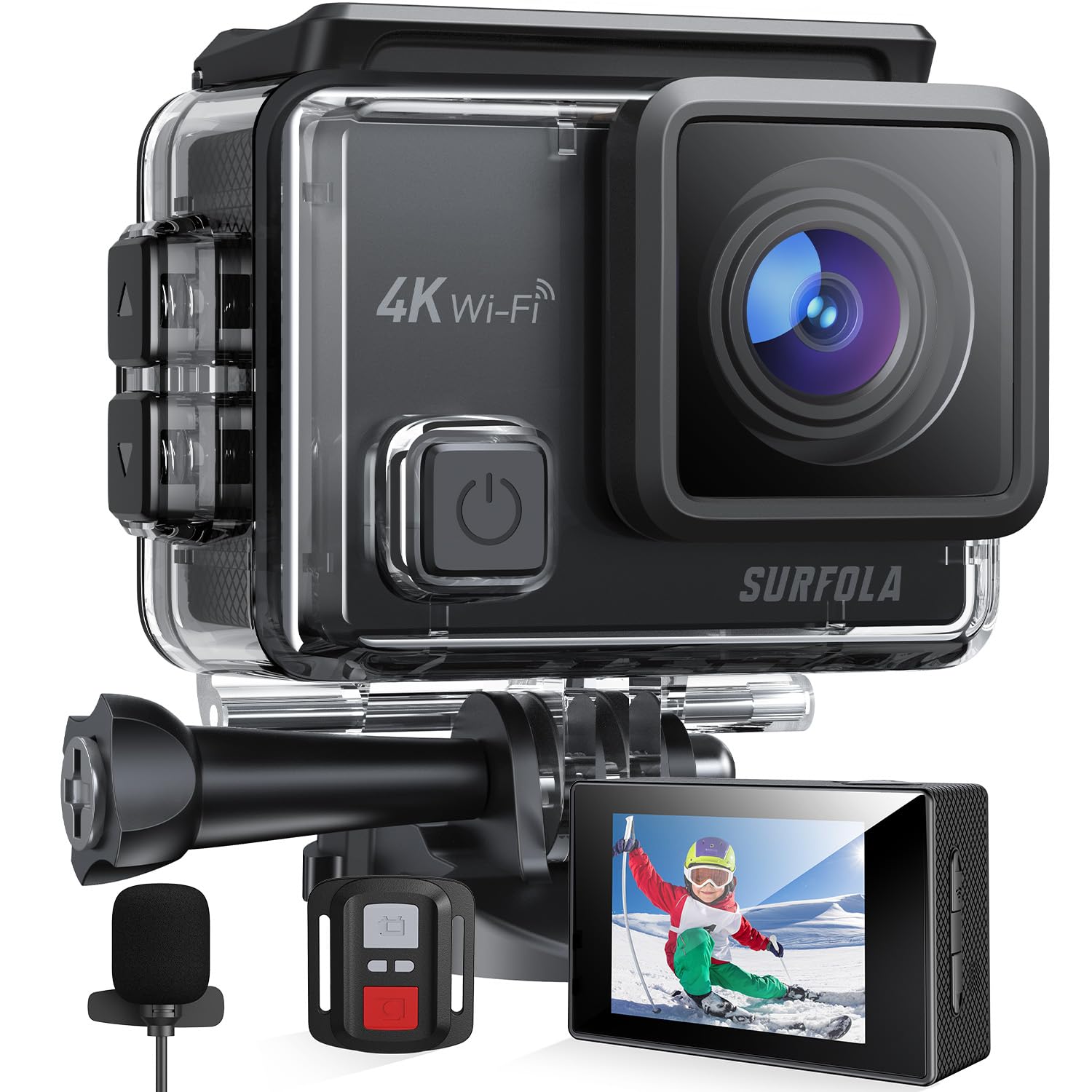 

Surfola SF230 Action 4K EIS Image Dual Color Underwater with Fisheye Two and Extensive Accessories Camera, 30fps, 20MP, Stabilization, Screen, Sports,
