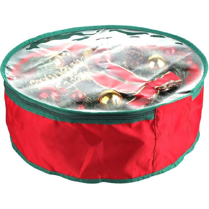 2Pcs 16Inch Christmas Wreath Storage Bag,Portable Artificial Wreaths Organizer Container with Dual Zippered Transparent Window & Handles