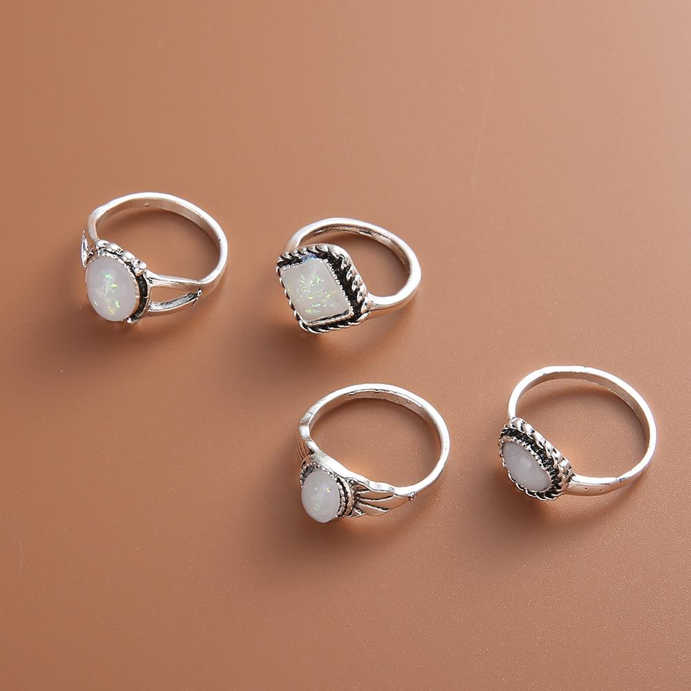 Vintage Antik Silber Farbe Ringe Sets Bunte Opal Kristall Stein Schnitzen für Frauen Männer Böhmischen Schmuck Anillos
