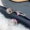 Temperament Sweet Pink Zircon Love Star Opening Ring Niche Light Luxury Color Treasure High Sense Ring Woman