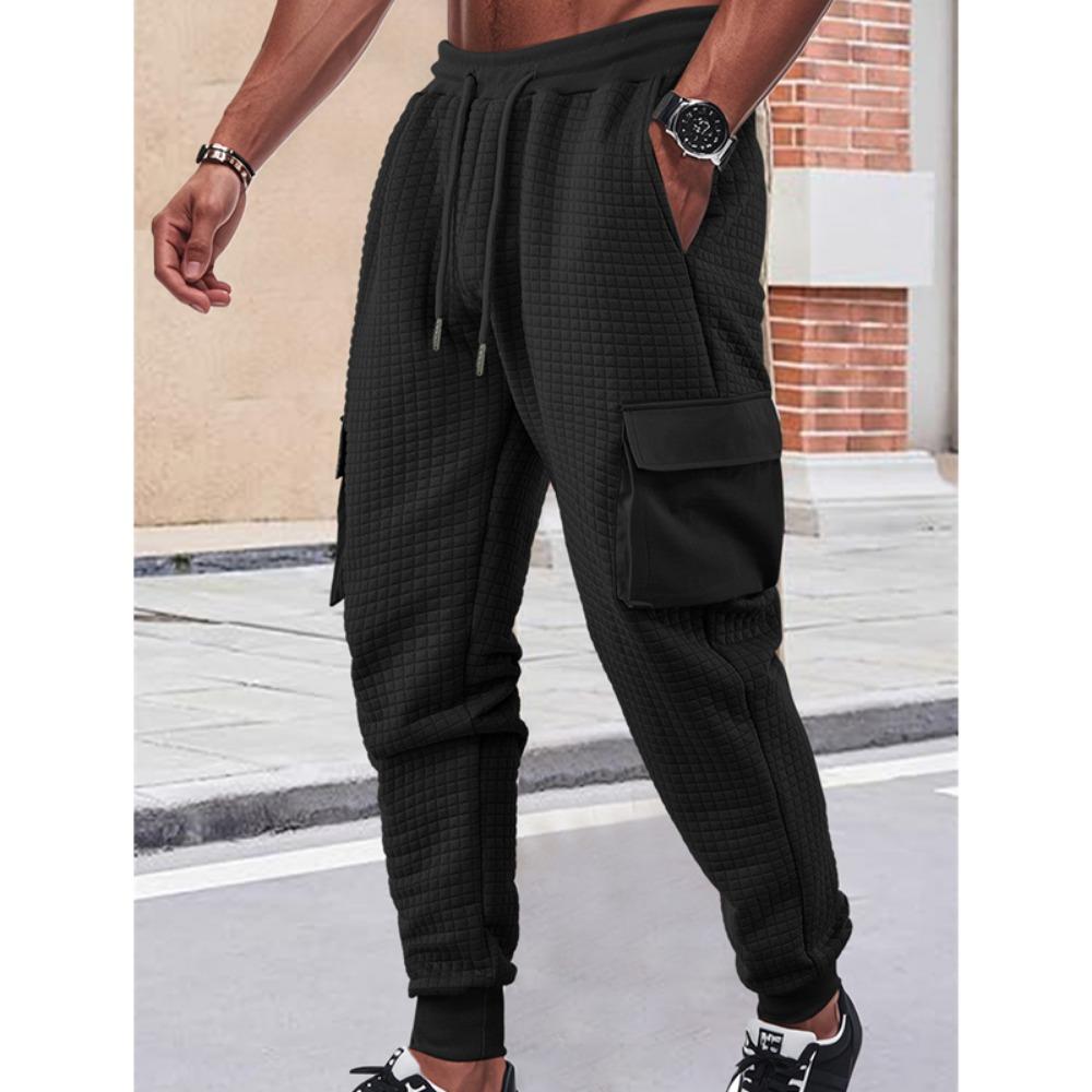 New Men's Sports Thick Multi Pocket Jacquard Small Square Casual Work Pants Men Clothing Streetwear Men Cargo Pants
