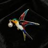 Freshwater pearl enamel bird brooch, elegant ladies' swallow jewelry, can also be as a pendant, vintage style scarf pin and necklace pendant.