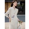 Mokana Women's Chinese Style Embroidered Long Sleeve Midi Dress