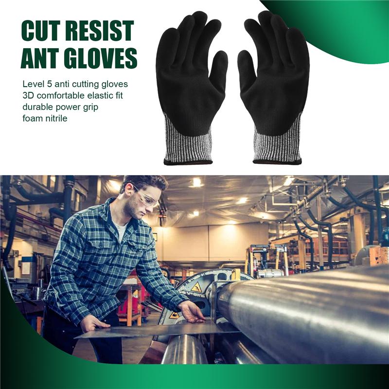 A20F-Level 5 Cut Resistant Gloves 3D Comfort Stretch Fit, Durable Power Grip Foam Nitrile, Pass  Food Contact, Smart Touch, T