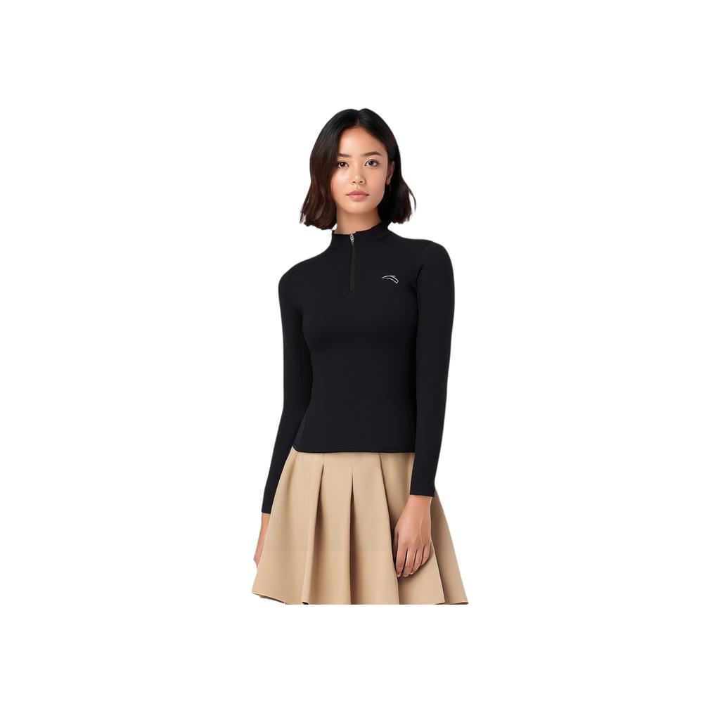 Anta Comfortable Slim Fit Simple Stand Collar Versatile Breathable Sports Long Sleeve T-Shirt Women Tops 962545402-5