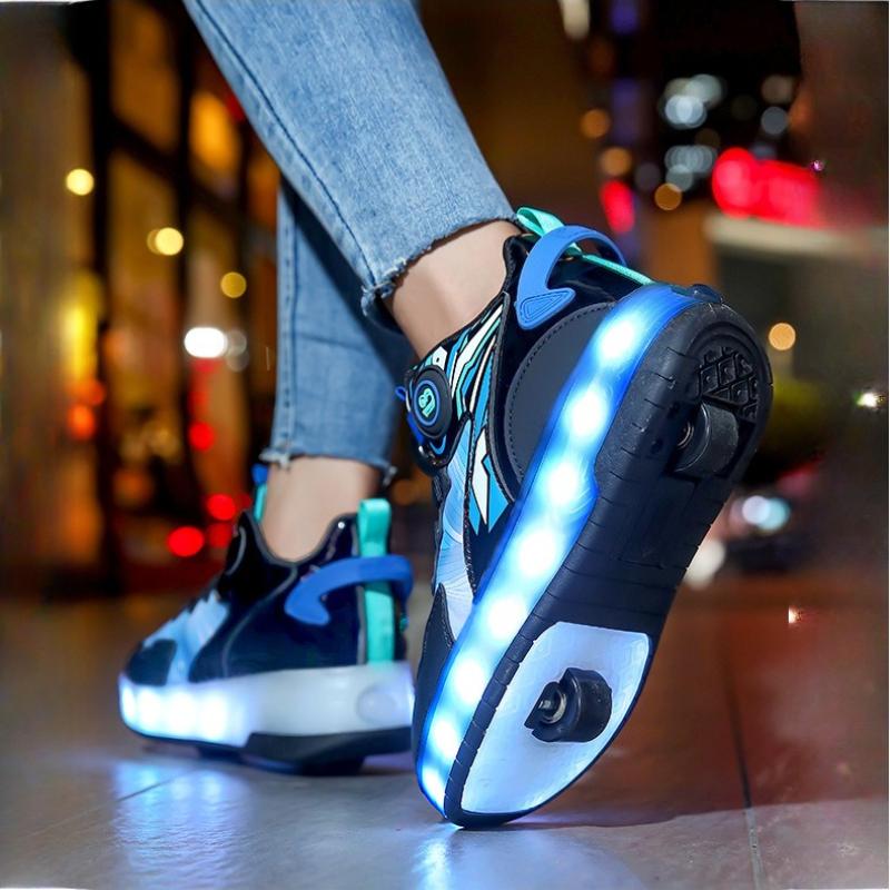 Children's Roller Skates Detachable Wheel Shoes Boys' Sports Sneaker with 2 Wheels LED Roller Skating Racing Inline Skate Shoes