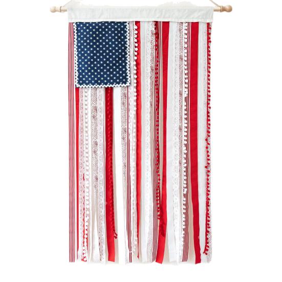 4th of July Rag American Flag Banner Patriotic Memorial Day Hanging Decoration for Independence Day Indoor Outdoor Decor