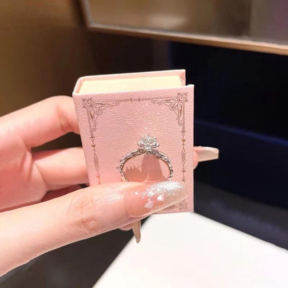 Flip Lid Engagement Ring Box Storage Box Jewelry Display Case Durable Book Shape Ring Box  Travel