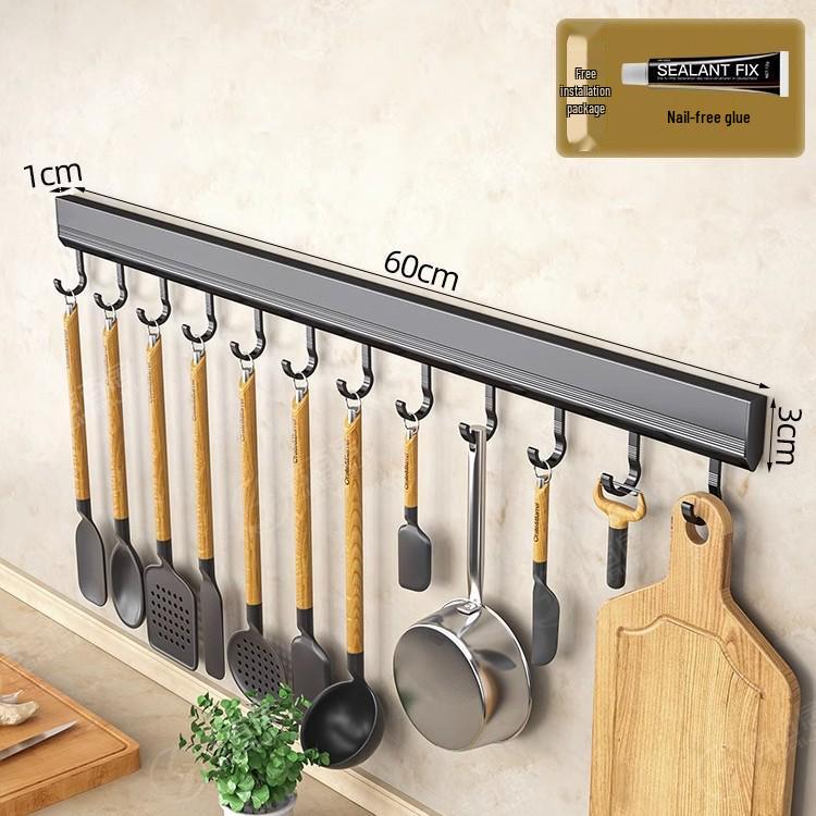 Space-Saving Kitchen Wall Rack: Punch-Free Aluminum Multi-Function Storage Hooks