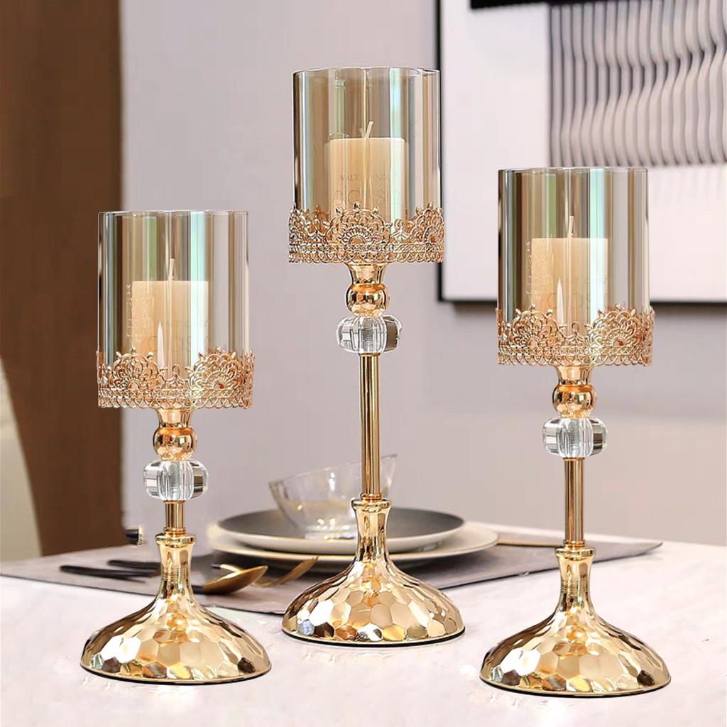 Metallspitze Glas Kerzenständer Ornament Haushalt Wohnzimmer Esstisch Romantisches Kerzenlicht Dinner Kerzendekoration
