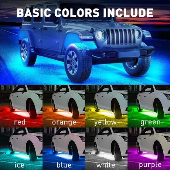 4X Car Under RGB LED Tube Strips Glow Body Under Neon Light Set Phone Control