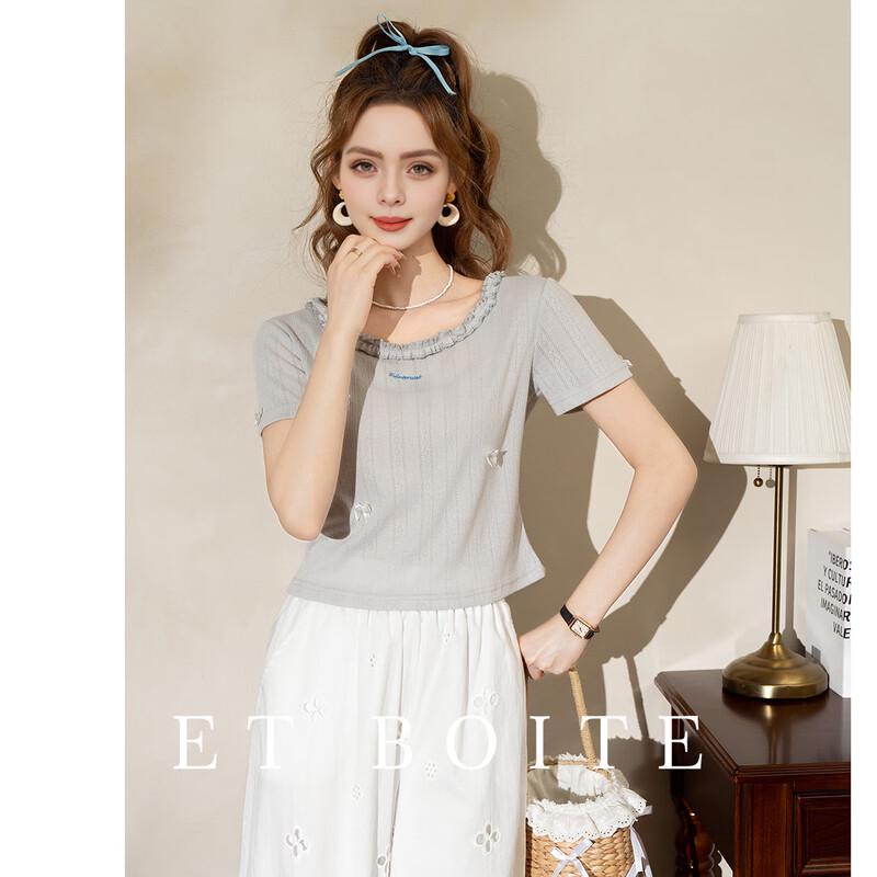 ET BOITE Ruffle Bow Short Sleeve T-shirt M