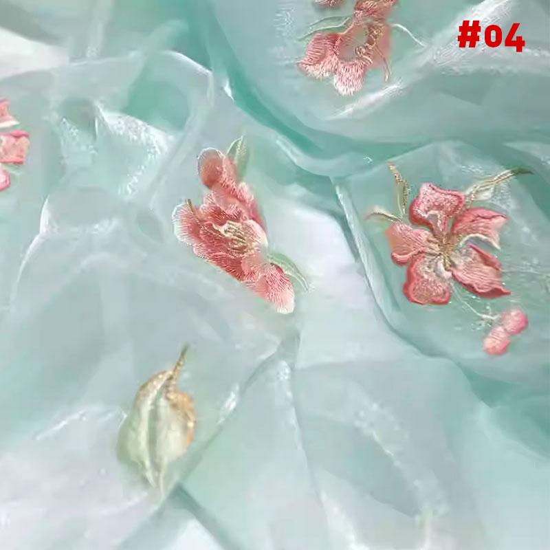 1M Chinese Ancient Style Embroidered Willow Leaf Fabric For Diy Sewing Hanfu Guofeng Dress Peony Embroidery Designer Fabric