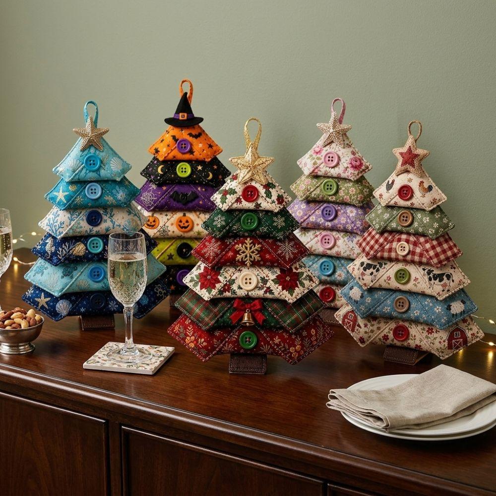 Handgemachtes DIY gestepptes Weihnachtsbaum-Set Vintage-Druck Baumschmuck zum Handnähen DIY-Nähset Florales Ozean-Musik Weicher Stoff