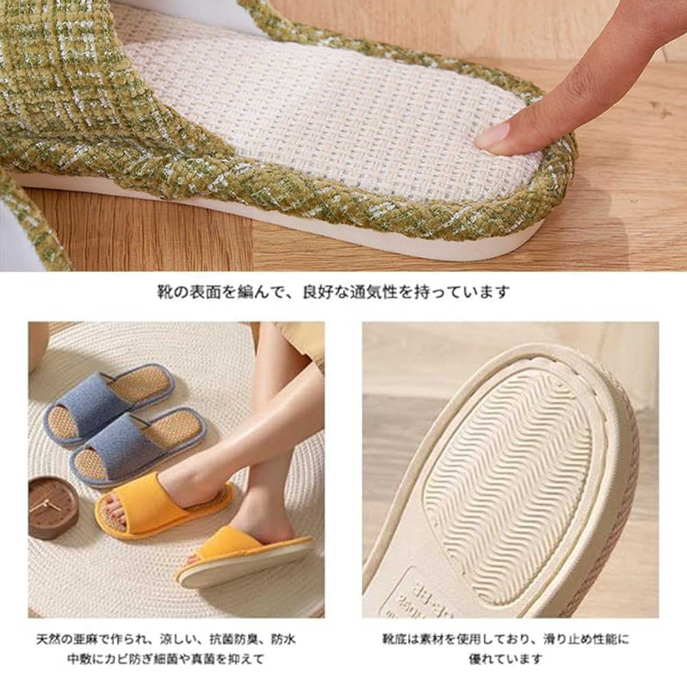 VNFIX Slippers 4 Pairs for Men and Room Quiet and Perfect for Guests or as a Gift Set, Women, Summer/Spring Shoes, Lightweight, Linen, Cute, Non-Slip,