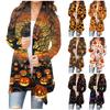 Women's Fashion Casual Floral Halloween Print Medium Length Cardigan Jacket Coat