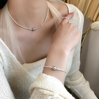 Broken Silver Shijia Zhengyuan Strong Light Bead Necklace Femininity Same Neck Chain Bracelet Set