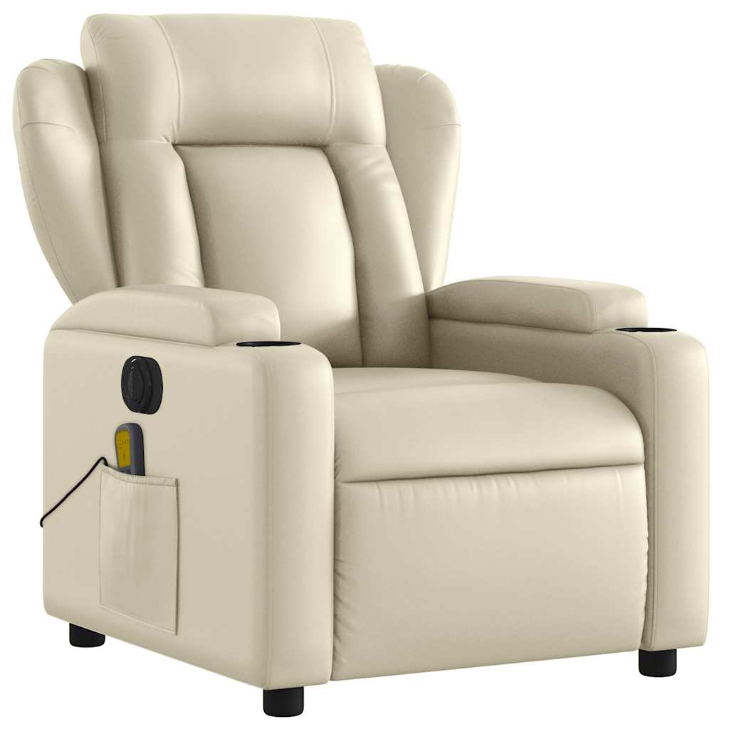 Electric Massage Chair Cream Faux Leather